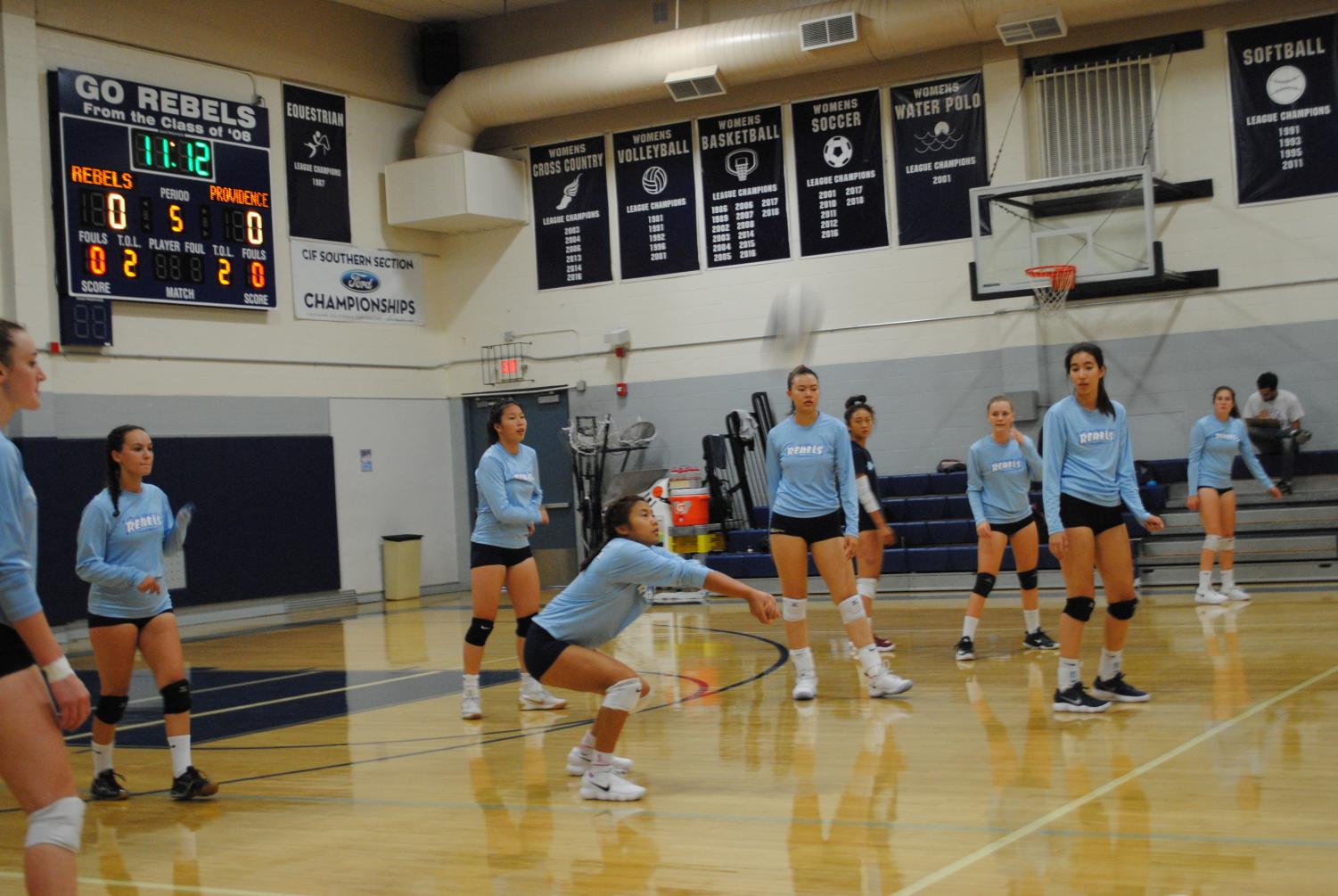 Rebels warming up before their match.